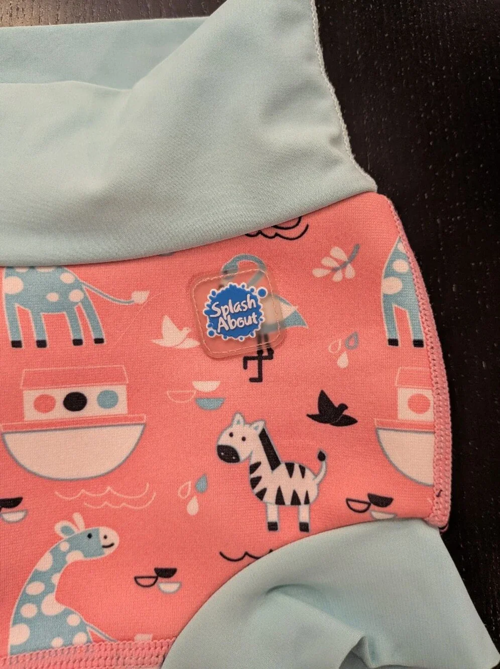 Coral Pink Kids One-Piece Diaper Cover with Mint Trim and Safari Print